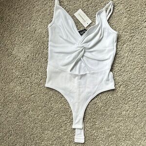 Fab'rik White Ribbed Bodysuit one size NWT